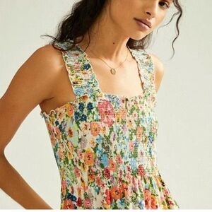 Anthropologie Floral Smocked Tank
